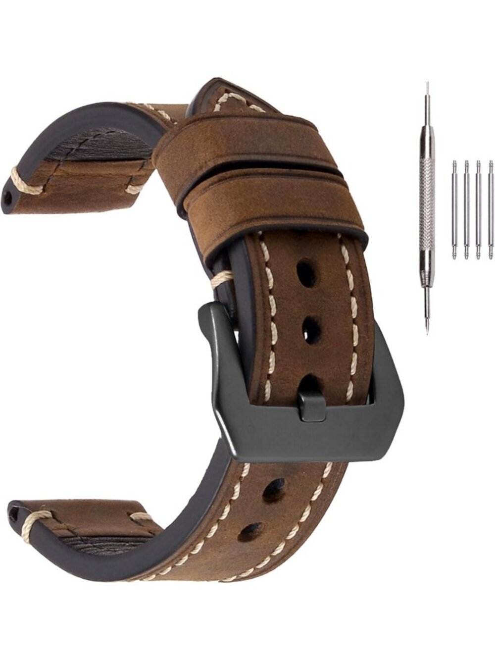 Vintage Leather Watch Bands for Men - Thick Crazy Horse & Tanned Styles, 20-26mm